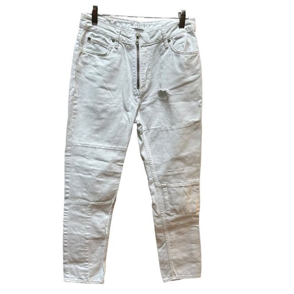 Sandro Mid-Rise Straight Leg Distressed Denim Jeans White Women's Size Medium 8 - Picture 3 of 9